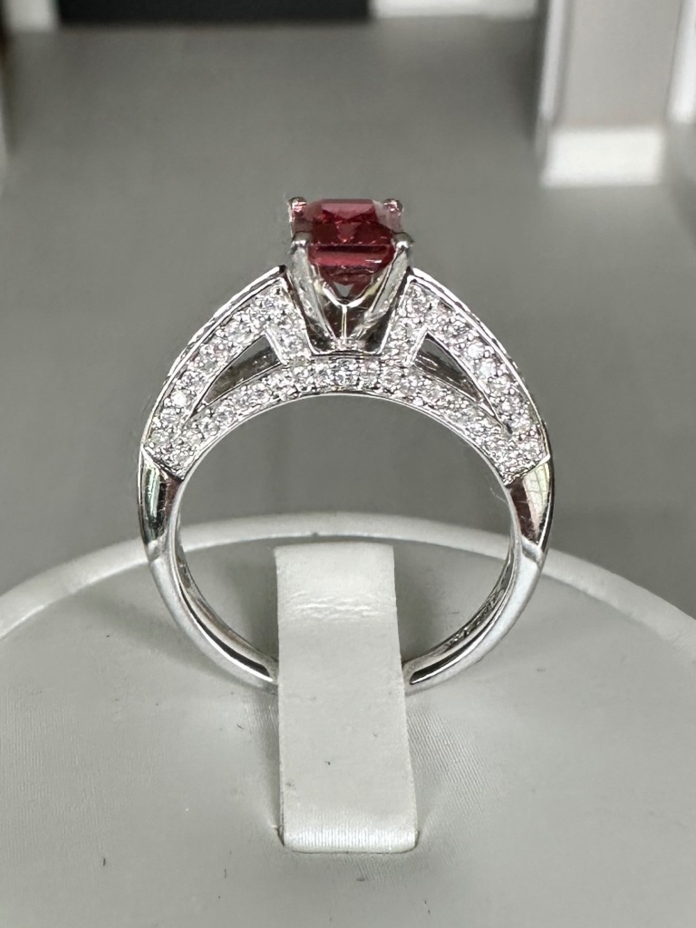 🔥 Vibrant Raspberry Rubellite Tourmaline & Diamond 14k White Gold Ring 💍 Sz 7 - Picture 5 of 11